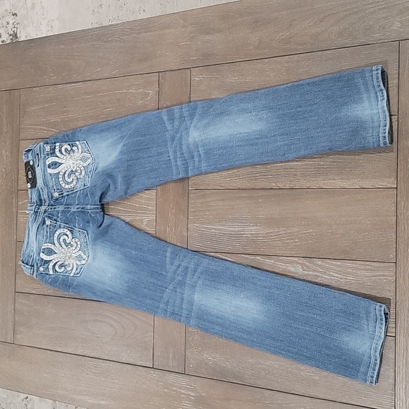 Miss Me Blue Straight Leg Jeans with Silver Embellishments - Picture 7 of 16